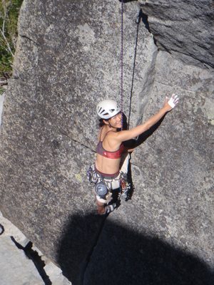 Climbing the fun, easy hand crack section.