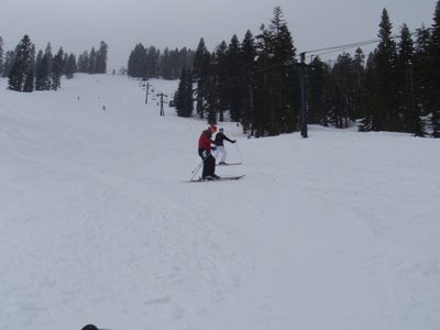 Yang's not doing bad for his first day of skiing since...