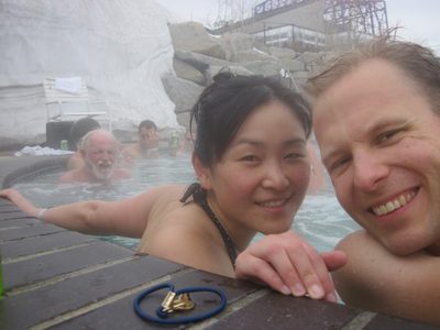Hanging out in the 22-foot diameter hot tub at High Camp...