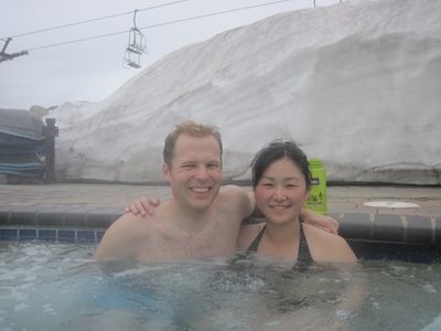 In the snowbank behind me was where I saw a marmot the...