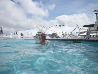Hanging out in the pool, which was heated to 80 degrees....