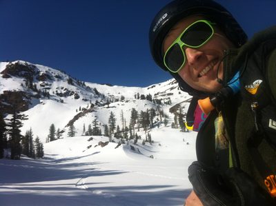 Waiting by the lake for Dong to ski down.
