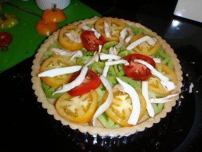 Heirloom tomato tart with home grown tree oyster mushrooms.