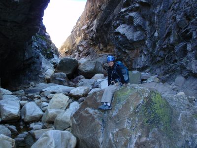 Having rappelled into the gorge, we are now even further...