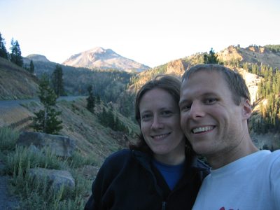 Alison and John on the southern entrance road of Lassen...
