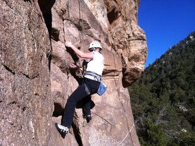 Catherine climbing George's Buttress at Mt. Lemmon on the 23rd.