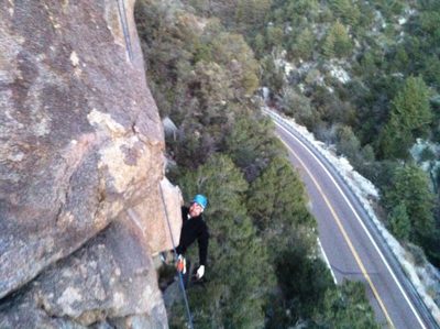Ian climbing at Chimney Rock.