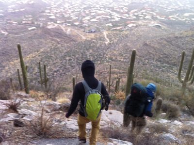 Bailing as it starts to snow on us.