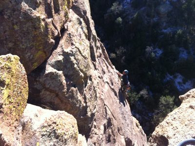 Ian leading the 2nd pitch of an unknown climb at Green Slabs.