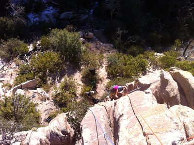 Monica climbing an unknown climb at Green Slabs.