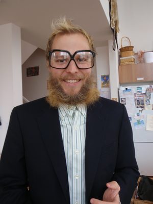 John, dressed up for Monica's birthday lunch.