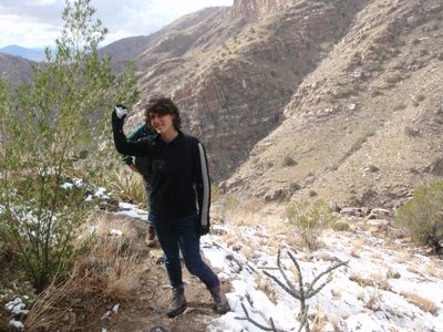 Emily about to lob a snowball at me.