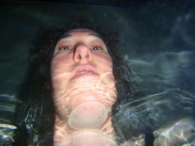 Mel's face, photographed from underwater. Cool that you...