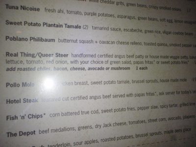 In Tucson they call a veggie burger a queer steer. Not...