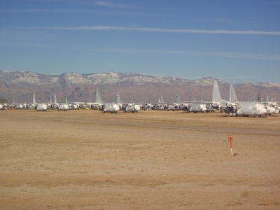 Larger cargo or transport planes lined up.