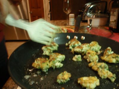 Mom cooking the vegetable dumplings.