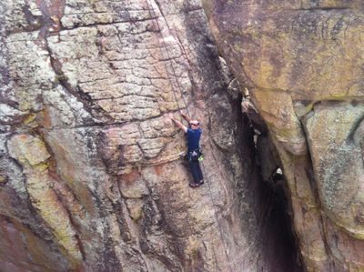 Pietro climbing a warm-up across the way.