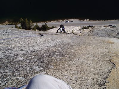 Rachel, finding her way up pitch 3 of Western Country.