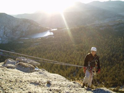 Climbing down hard work.  Rappelling much more fun.