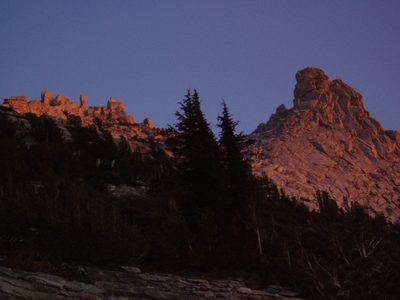 Alpenglow on Eichorn's and Cathedral.  October days are short.