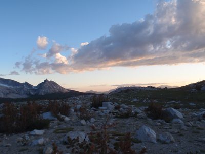 Sunset over the Sierra Nevada. Looking south from our camp.