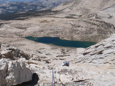 Climbing on an easier section.