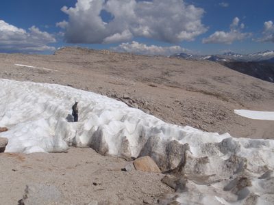 Crossing a small snowfield.
