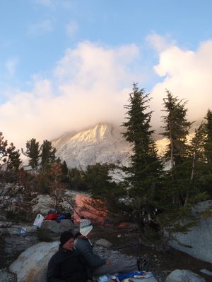 With the mountain in the background.