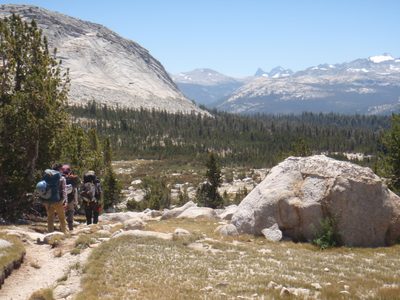 Hiking along. Clark Range barely visible (dark colored...