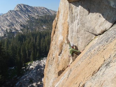 Jay, cranking on Roof Rat (5.7).