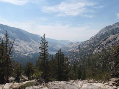Merced Lake, and Half Dome, barely visible in the forest...