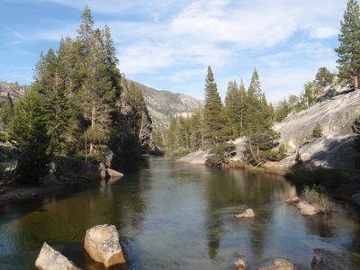 Looking upstream at the calm Merced before it enters...