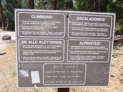 Sign on the trail to the base of El Capitan.