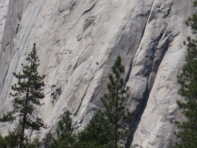 Some climbers, starting up the Nose of El Capitan.