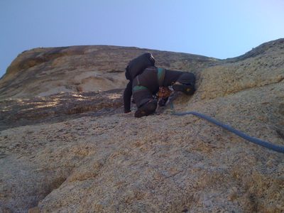 Monica, moving past the slick 5.9 move at the base of...