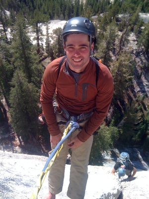 Alex, at the top of pitch 2, as another climbing party...