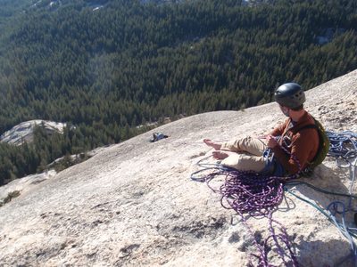 Alex, belaying Monica up the last 50 feet.