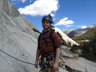 Alex at the base of our climb, Pywiack dome in the background.