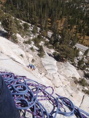 Monica making it up the first 5.9 pitch.