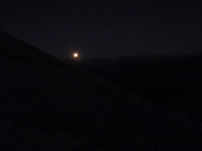 Moonrise on the descent down 3rd and 2nd class slabs....