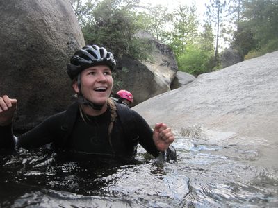 Julia enjoys the 58 degree water early in the morning.