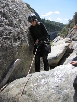 Julia starting to rappel.