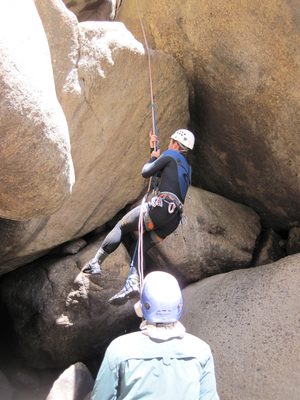 Colin, jumaring back up the stuck rope. Apparently the...
