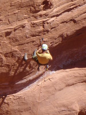 Andy, pausing on rappel to sort something out with the ropes.