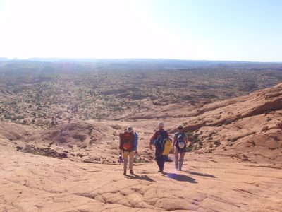 Descending down the Navajo slickrock. Improbably enough,...