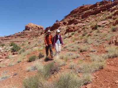 Joel and Turtle, hiking up in the 11am heat.