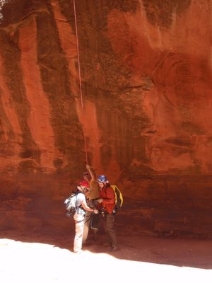 The team pulls the rope down.
