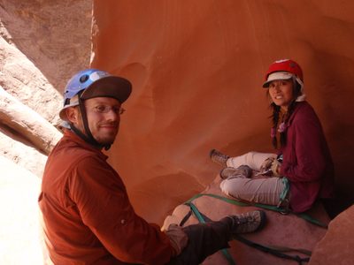 Stopping at a rappel station.