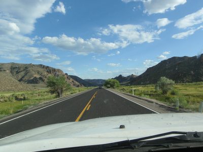 Blue skies and green land in Nevada.