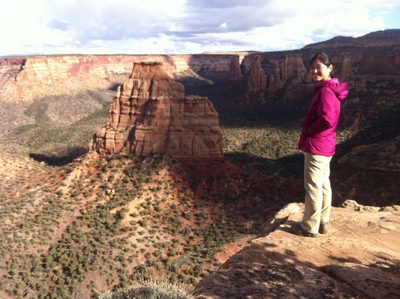 Monica contemplating tomorrow's climb.
